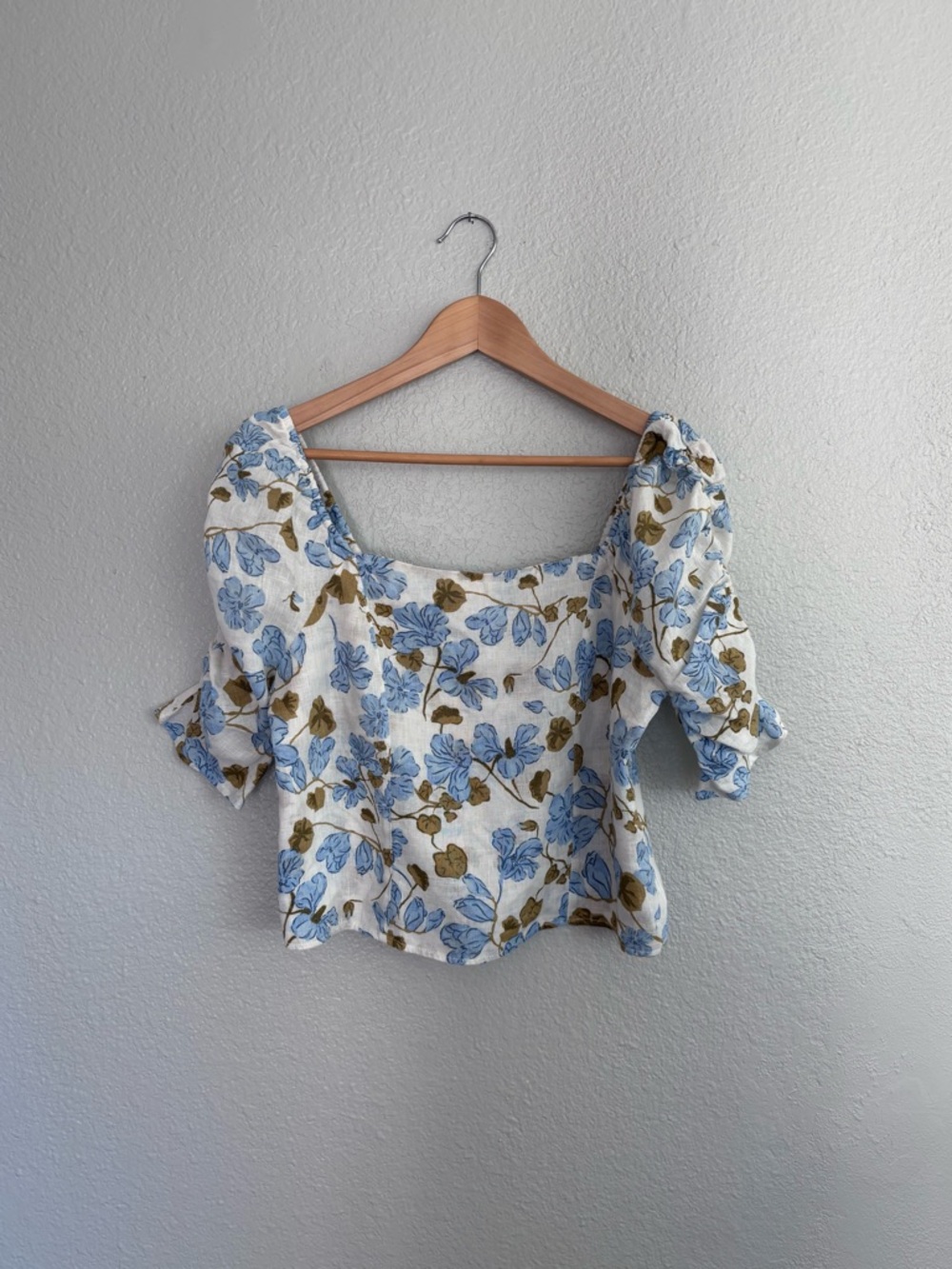 Joie‎ Cottagecore Square Neck Smocked Linen Floral Print Blouse Size L